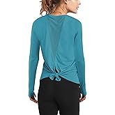 Mippo Long Sleeve Workout Shirts for Women Yoga Tops Open Back Running Shirts Athletic Clothes