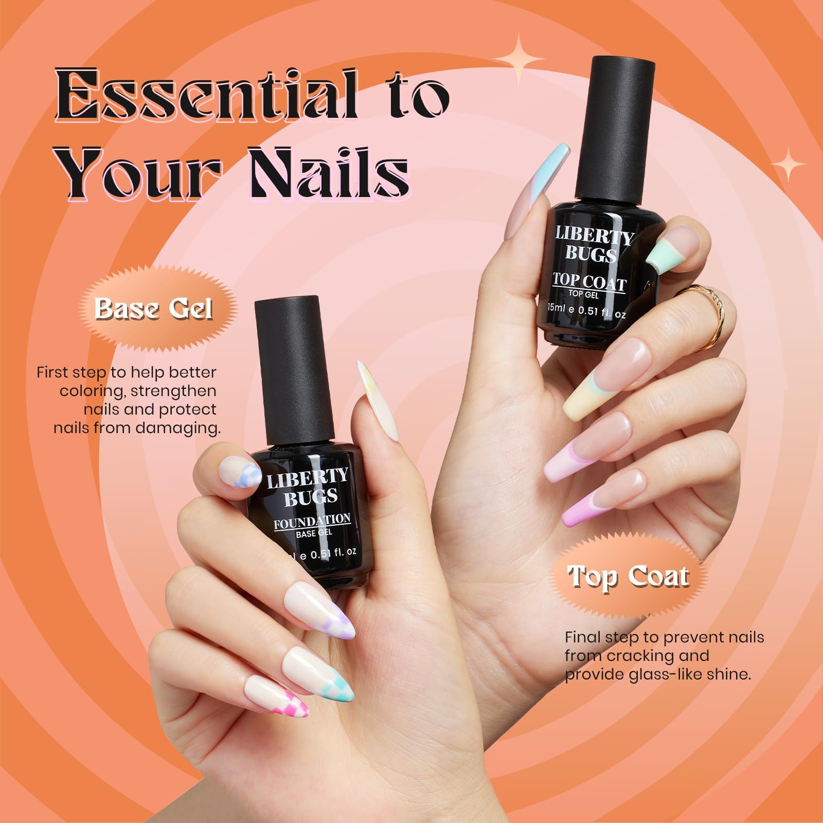 LIBERTY BUGS Gel Base and Top Coat Set 30ml,No Wipe