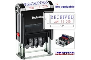 Toplusesse Received Stamp with Date Self Inking Received Date Stamp for Business 12-Year Band Blue&Red Ink