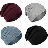 BEVTEE Cotton Slouchy Beanie for Men 4 Packs, Skull Caps Lightweight for Winter, Chemo Hats for Women, Gift, Fashion