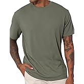 QOSOQ Men's Casual T-Shirts Knit Short Sleeve Crewneck Shirts Casual Stylish Knitted Pullover Tees Top