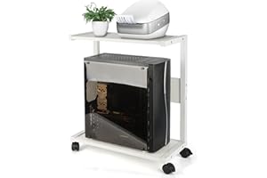 Liitrton Computer Tower Stand, PC Stand 2-Tier CPU Stand with Lockable Wheels Under Desk Fits Most PC (White)