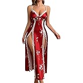 CRIPOM Lingerie Dress for Women V Neck Long Sexy Nightgowns for Women Side Split Sexy Night Gowns