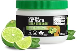 Organika Canadian-Made Electrolytes Extra-Strength Powder - Lemon Lime - High in Sodium for Sport Recovery - Saltier Taste, S