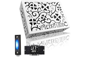 PILISPARK Universal Doorbell Chime Cover, Wooden Doorbell Cover Plate with Extra Doorbell Button, Lucky Pattern Indoor Wall Decorative Doorbell Cover Box, Door Bell Cover for Wall Inside/Outside