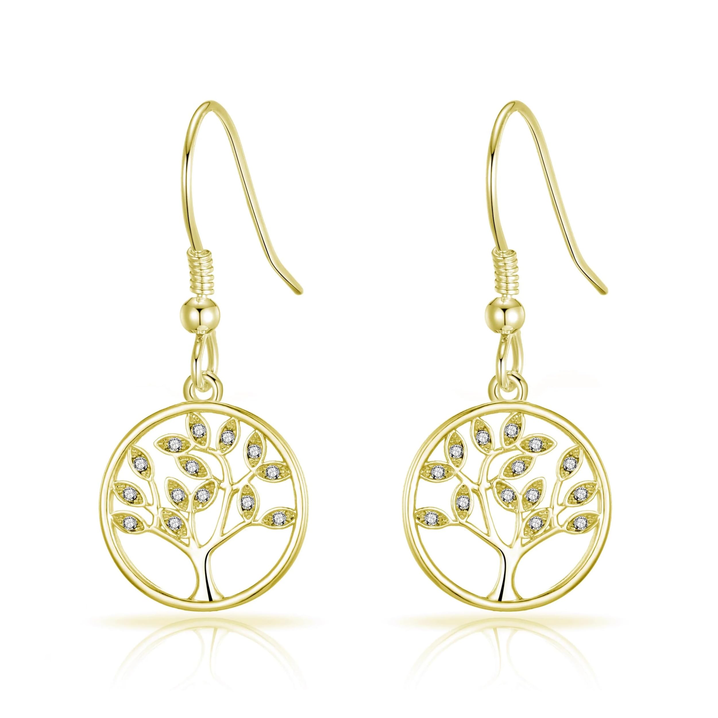 Philip Jones 18k Gold Plated Tree of Life Drop Earrings Created with Crystals from Zircondia®