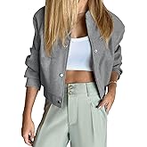 Tankaneo Womens Cropped Bomber Jacket Wool Blend Varsity Short Pea Coats Long Sleeve Button Down Winter Casual Outerwear