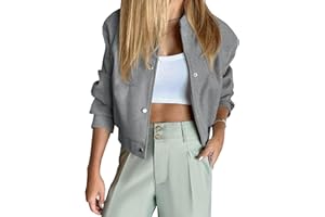 Tankaneo Womens Cropped Bomber Jacket Wool Blend Varsity Short Pea Coats Long Sleeve Button Down Winter Casual Outerwear
