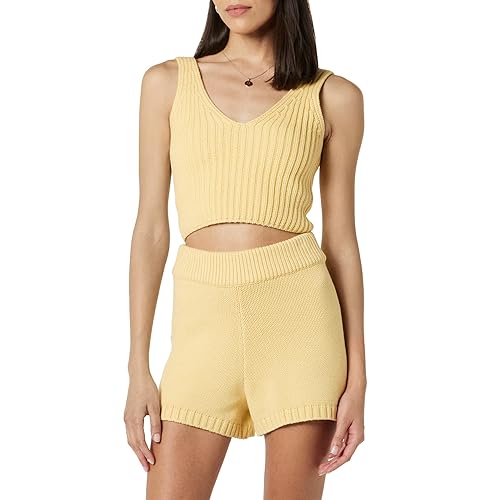 The Drop Women's Sylvie Cotton Blend V-Neck Cropped Sweater Tank, Butter, L