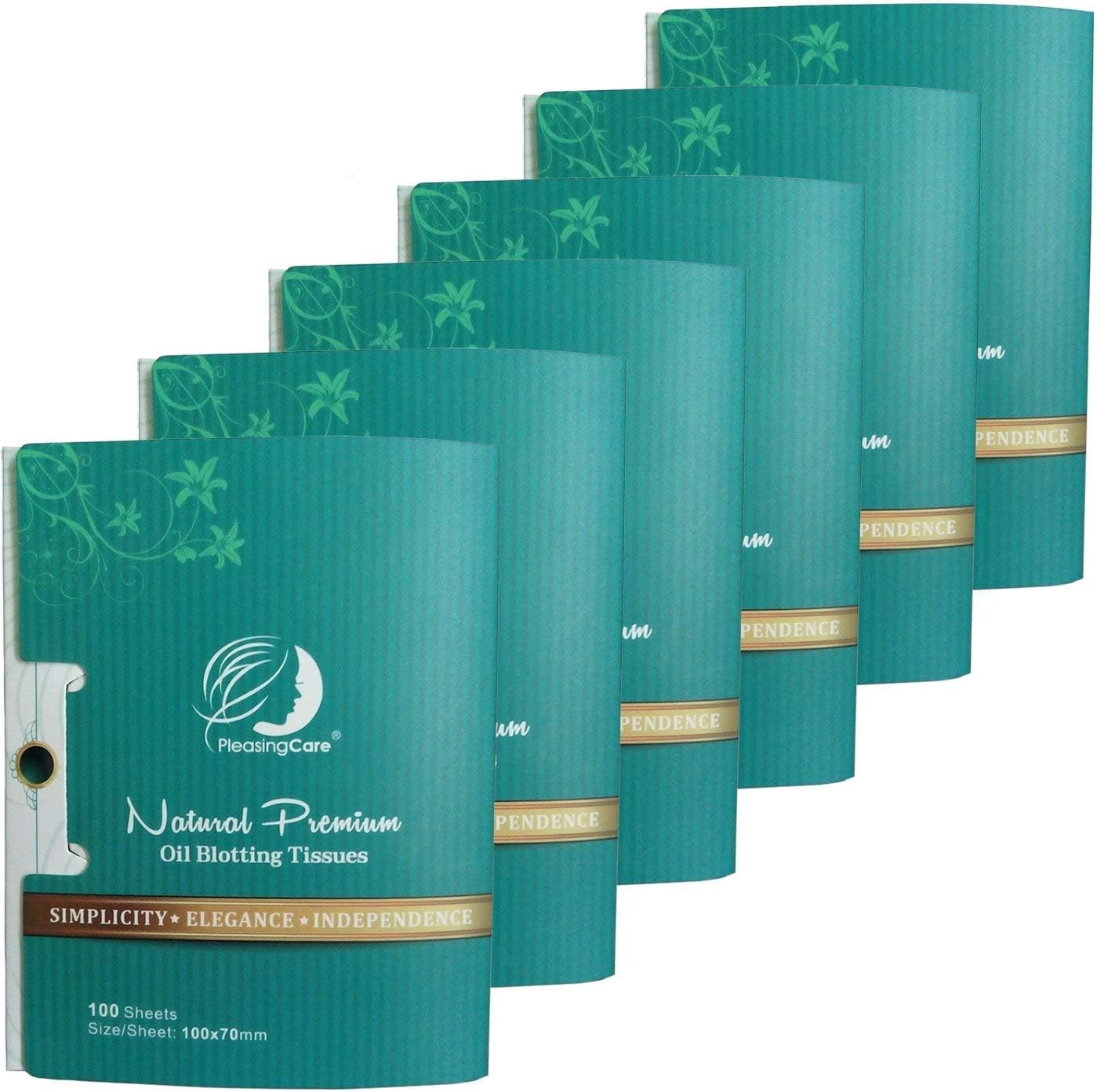 PleasingCare Oil Absorbing Facial Blotting Sheets for Oily Skin 100 Count, Pack of 6
