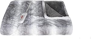 Luxe Faux Fur Soft Plush 100% Animal-Free Electric Throw Heated Blanket with Uniform Heating, 8.5' Power Cord, Handheld Controller with 4 Heat Settings, Grey, 50 x 60 in