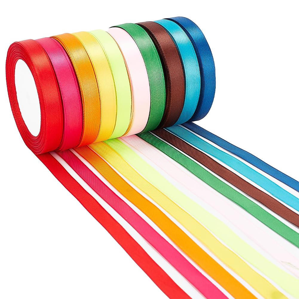 PH PandaHall 250 Yards Satin Ribbon, 10 Colours 12mm Wide Polyester Silk Ribbon Gift DIY Crafting Decoration Ribbons for Christmas Wrapping Bouquets Wedding Party Decor Sewing Crafts Cake Decor