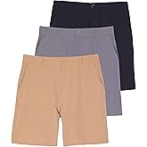 Real Essentials 3 Pack: Mens 9" Stretch Golf Shorts with Pockets - Flat Front Casual Work Dress Short for Men