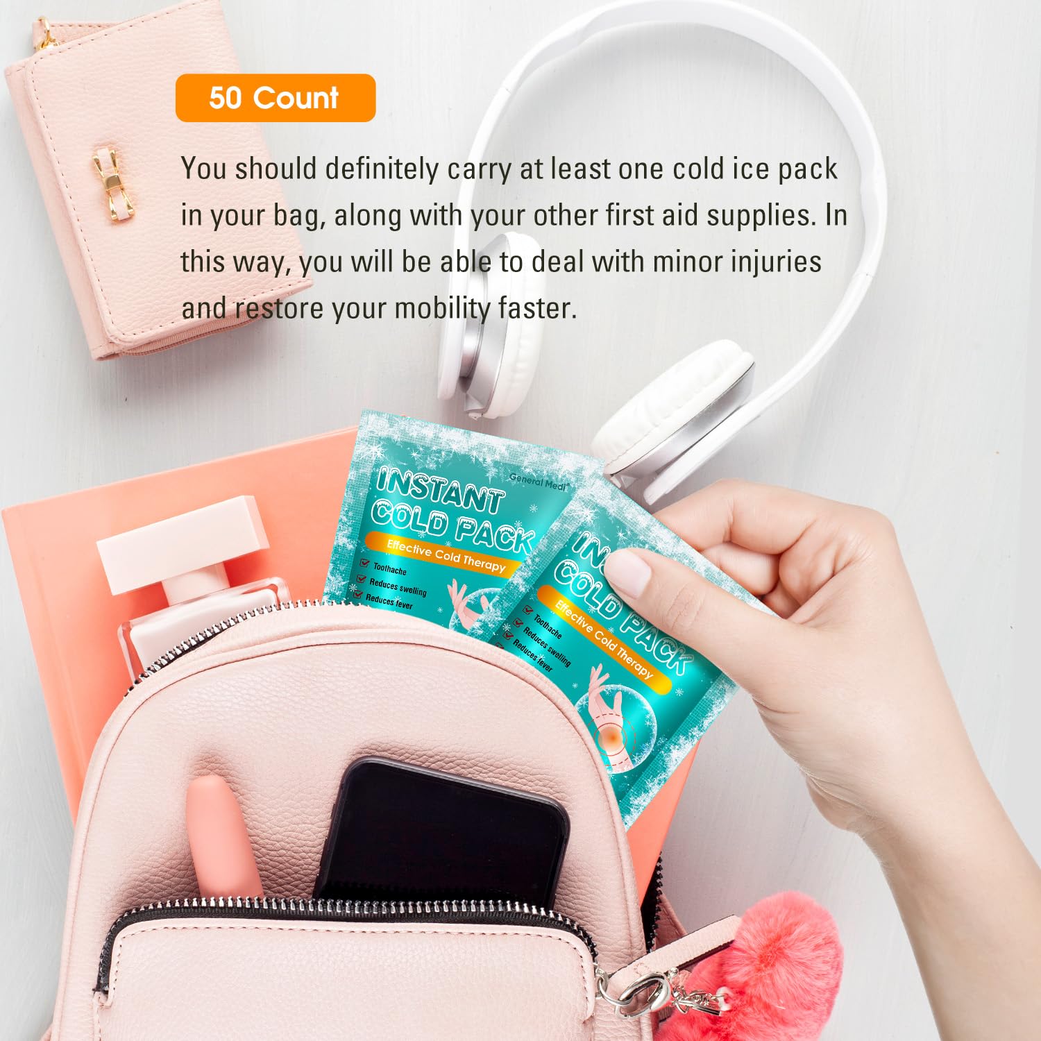General Medi Einweg Kälte-Sofort-Kompresse (50 Stück), Kühlpack zum sofortigen Kühlen und für Erste-Hilfe-Maßnahmen, Schmerzlinderung, Schwellungen, Entzündungen, Kühlkissen zur äußerlichen Anwendung 6