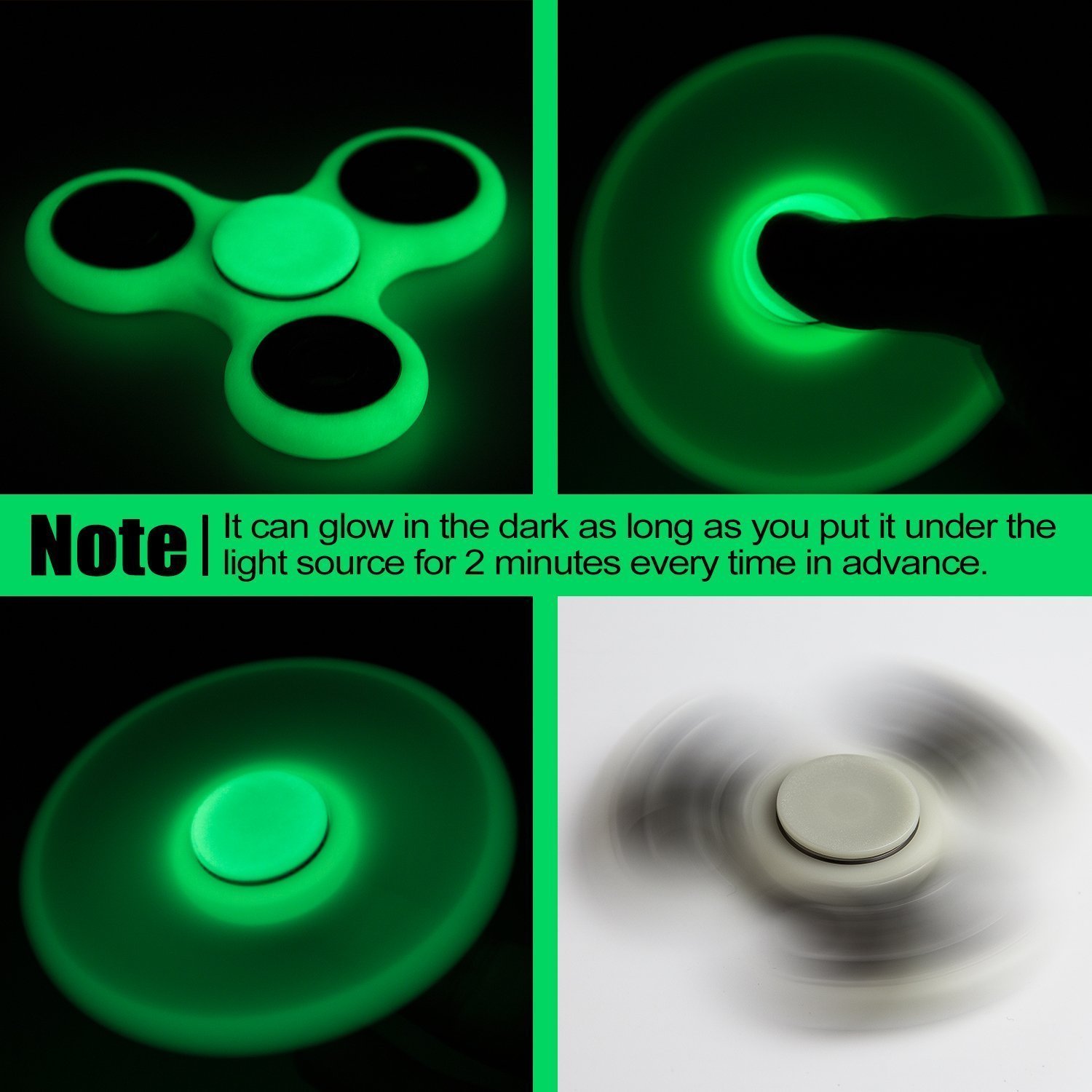 XPLUS Fidget Spinner, Hand Spinner Bearing with Luminous Fluorescent Light Glow In The Dark, Ultra Durable High Speed for ADD, ADHD Anxiety Autism Boredom Stress Focus (Green)