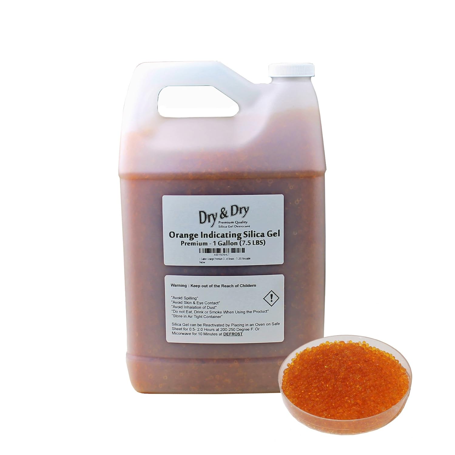 "Dry & Dry" [7.5 LBS] Premium Orange Indicating Silica Gel Desiccant Beads(Industry Standard 2-4 mm) - Rechargeable(1 Gallon)