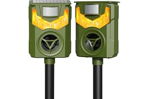 CRITTERTEC Solar Ultrasonic Animal Deterrent Deer Repellent Cat Repeller 5 Modes Flame Lights with Light-Sensitive Sensor Waterproof Outdoor Yard Lawn 2 Packs