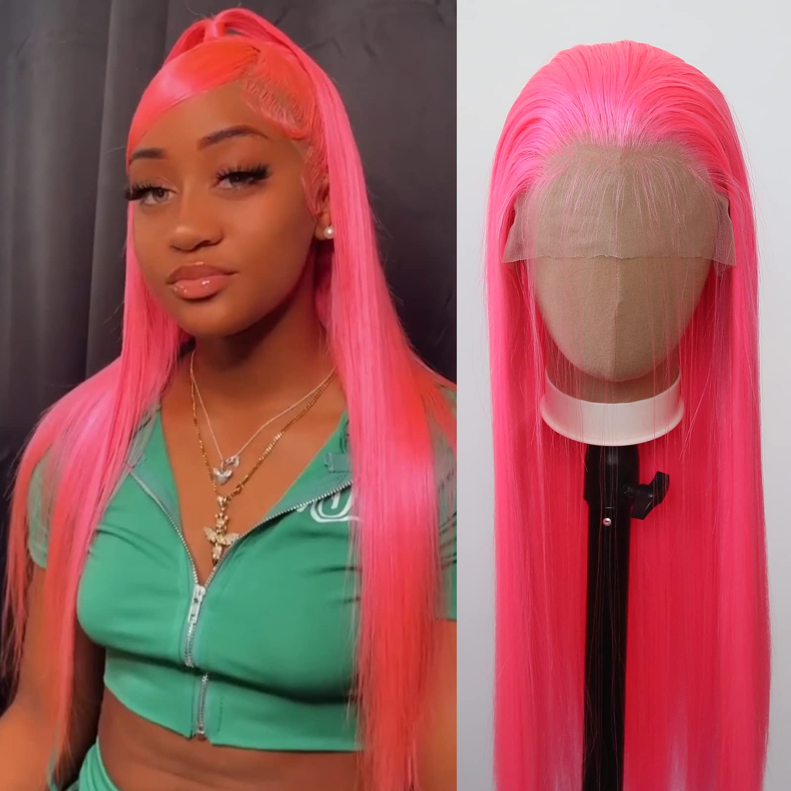 Towarm Long Straight Synthetic Lace Front Wig - Hot Pink, Pre-Plucked Natural Hairline with Baby Hair for Black Women - Heat Resistant Fiber Hair - Cosplay & Daily Wear — image 1