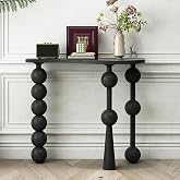 LIDANGUH Soild Wood Retro Console Narrow Table, Elegant Hallway Accent Sofa Tables, Irregular Tabletop and Cylindrical Legs, Open Storage Shelf for Entryway Living Room(Black,120cm/47.2in)