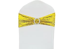 LIZIMI Sequin Chair Sashes Stretch Chair Bands Spandex Polyester Bows for Party Hotel Wedding Banquets Decoration -Gold 6 Pcs