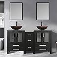 U-Eway 60" Black Bathroom Vanity,Double Vanity,Round Glass Vessel Basin Sink,ORB Faucet,Drain Parts,Bathroom Vanity Top Glass Sink Bowl Set,Vanity Pedestal Include,Mirror Not Included (A09 Vessel Set)