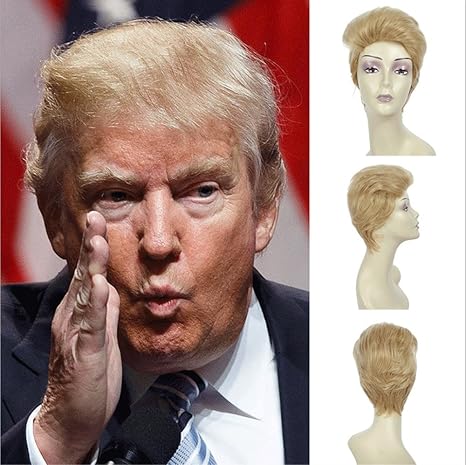 JUKUB Donald Trump Perücke Gold Perücke Kurze Glatte Haare, Cosplay Kostüm Party Haarteil