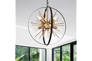 TACDANDM 17.72'' Black Gold 8-Light Globe Sputnik Chandelier Modern Industrial Adjustable Hanging Ceiling Firework Pendant Light Fixture for Entryway Stairway Kitchen Dining Living Room Hallway