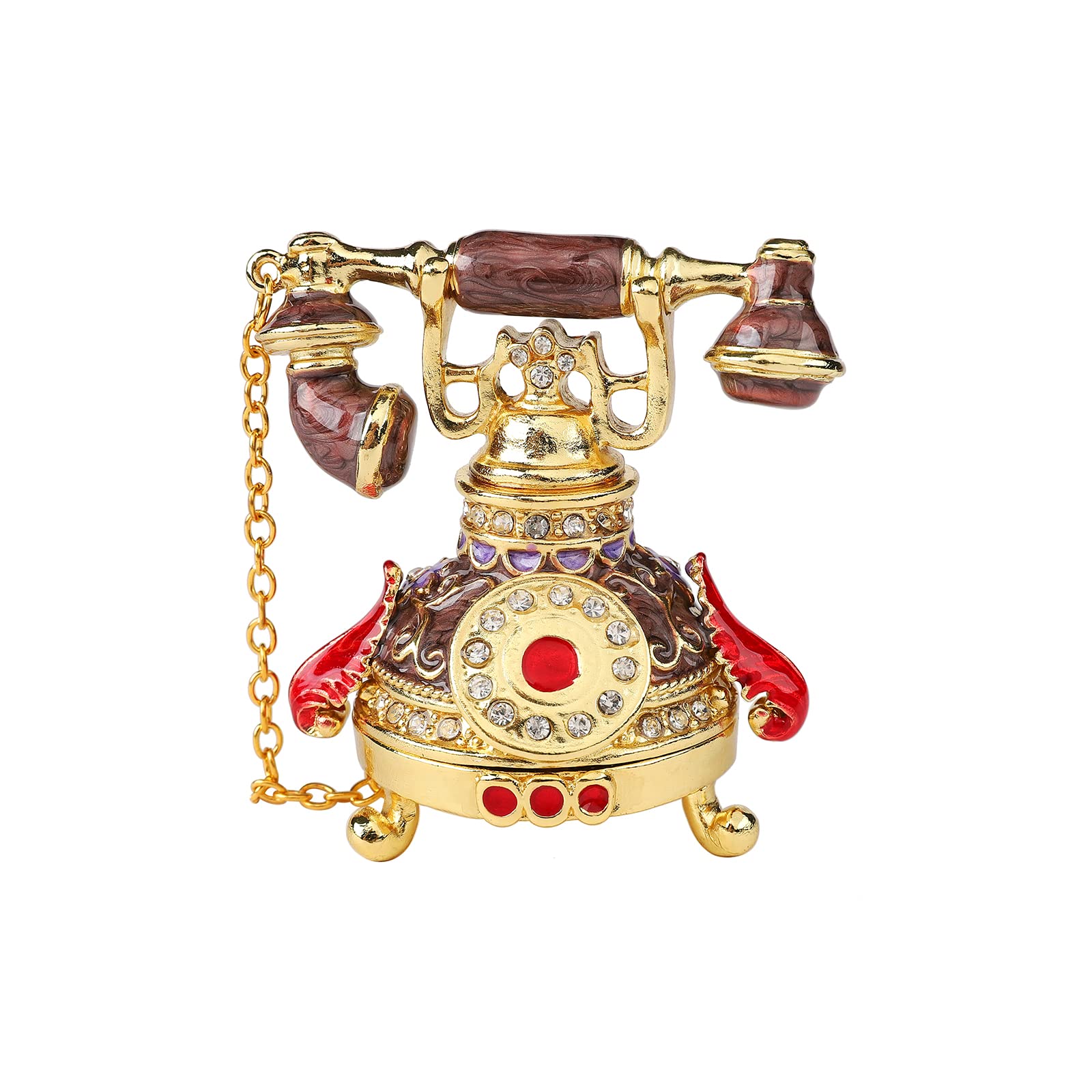 QIFU Vintage Brown Telephone Style Enameled Trinket Box Hinged, Unique Gift for Family(QF648)