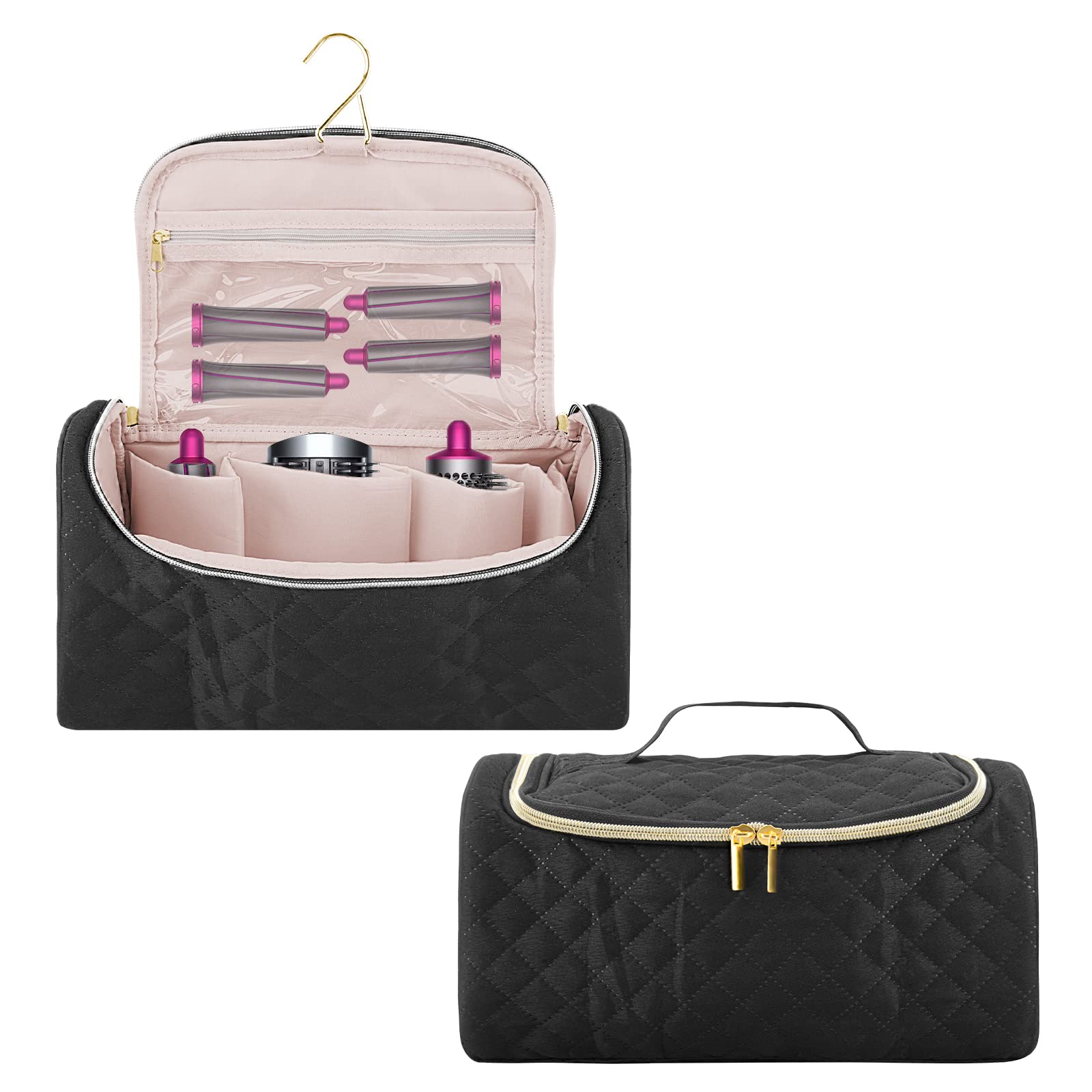 Linkidea Travel Carry Case Compatible with Dyson Airwrap Styler, Portable Hanging Hair Dryer Storage Case with Side Mesh Pockets, Hair Dryer Accessories Organizer (Black)