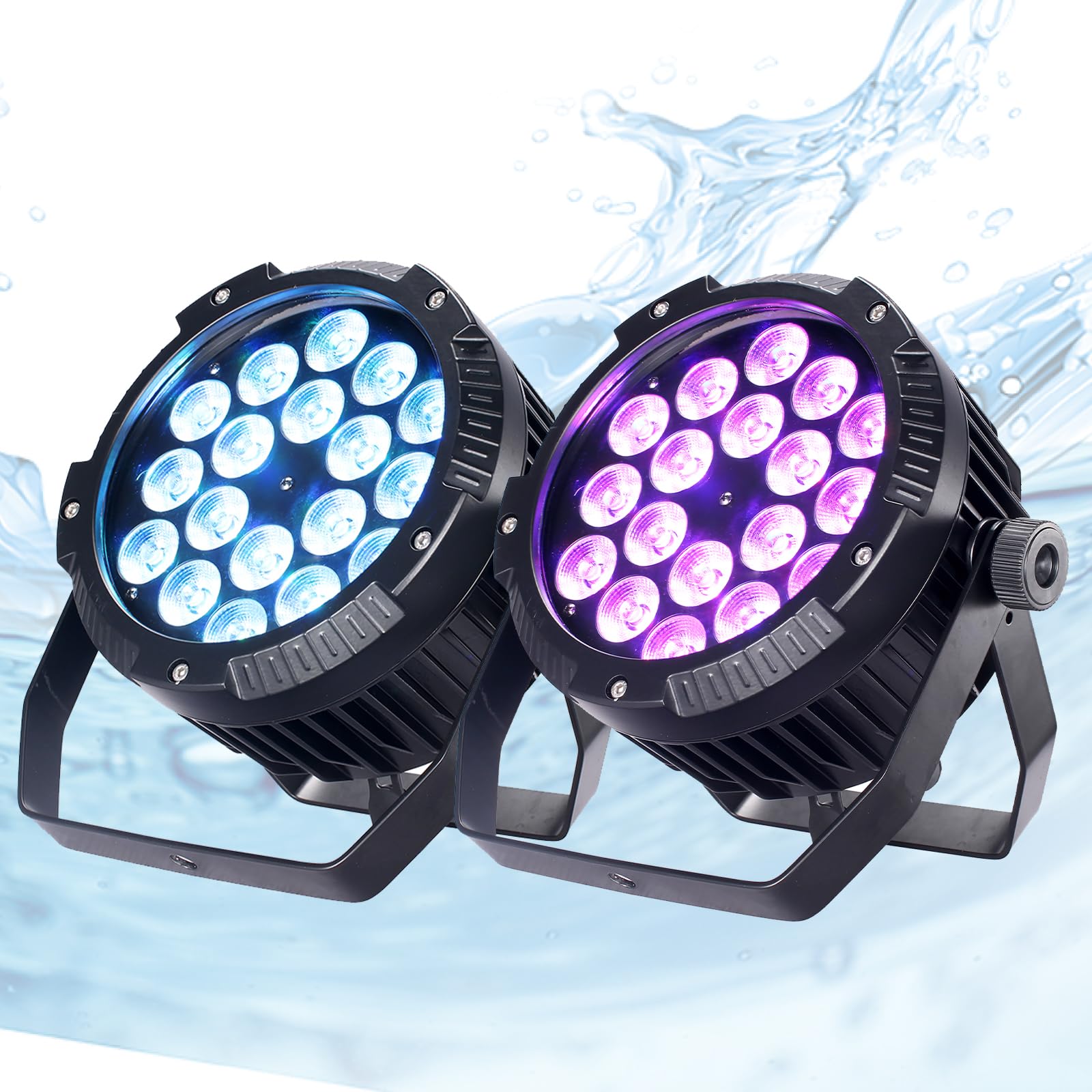 Photo 1 of DJXFLI Outdoor Waterproof Par Lights, IP65 Stage Light, LED Uplights with DMX512 Sound Activated, DJ Lighting for Christmas Event Party Wedding Disco (2, 6 Colors Mixed)