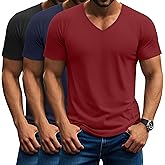 Riyiper 3 Pack Men's Short Sleeve V Neck T-Shirts Raglan Curved Hem Shirts Casual Basic Tops Soft Summer Stretchy Tees