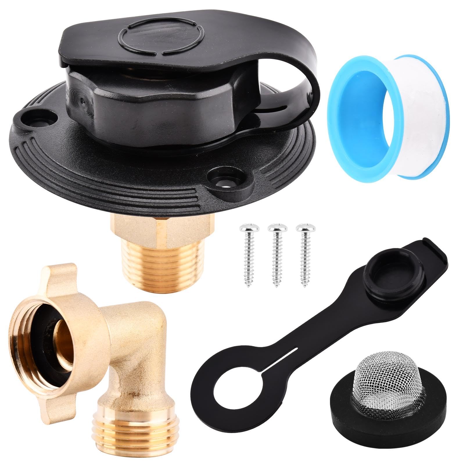 Photo 1 of Rv Water Inlet with Check Valve,3/4 Nh Female To 1/2 Npt Male Thread Rv Fresh Water Inlet Connection Fittings,Lead-Free Brass Rv Fresh Water Fill Inlet Replacement with Dust Plug for Rv Camper