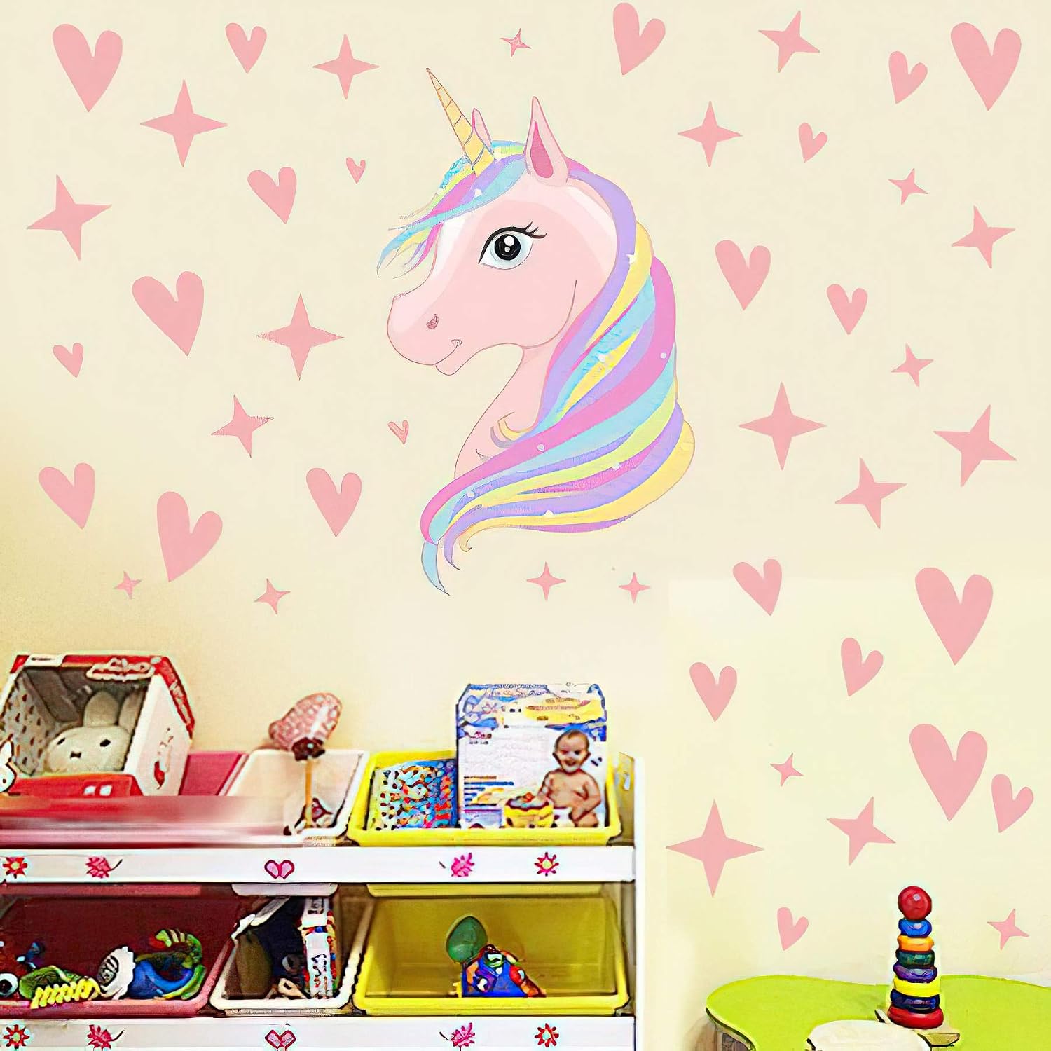 Senua Pink Unicorn Wall Decals Stars Love Hearts Stickers for Girls Babies Children Teens Kids Bedroom Nursery Christmas Birthday Party Decoration - Image 5