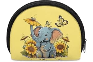 ZOUTAIRONG Elephant Sunflower Women's Coin Purses & Pouches Wallet Mini Change Storage Bag Travel Case Cosmetic Holder Clutch Organizer Money Bag Cute Makeup Bags