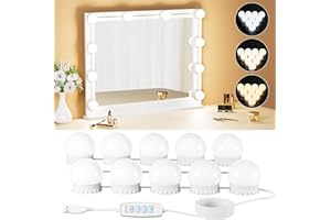 Yarnock 10 Bulbs LED Vanity Lights for Mirror, 3000K 4000K 6500K & 10-Brightness, Wire Length Adjustable, USB Cable, Hollywood Mirror Lights for Makeup Dressing Room Bathroom, White