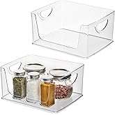 iDesign Stackable Open-Front Storage Bin with Handles for Kitchen, Set of 2, Clear, Made in USA