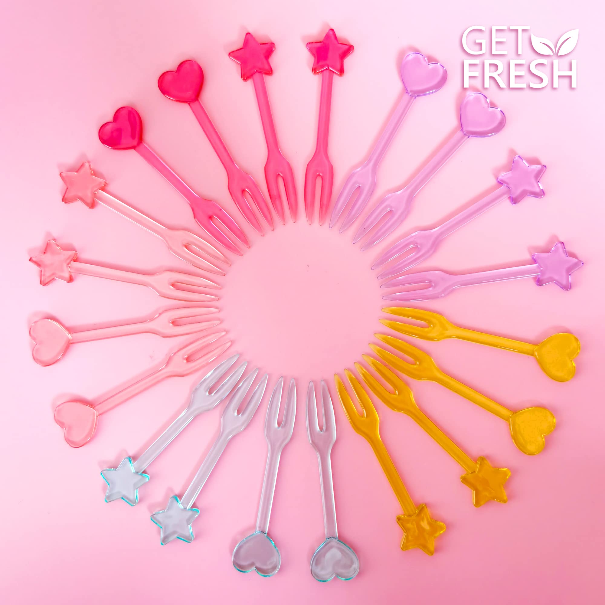 GET FRESH 30 Forks for Kids - Fruit Picks, Bento Box Picks, Reusable Mini Toothpick Sticks, Heart Dessert Forks for Children Party and Lunch Box