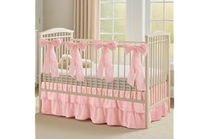 SmoothNovelty Pink Crib Bed Skirts with 4 Large Cot Bow 28" x 52" Baby Crib Skirt for Boys Girls Nursery Toddler Bed Skirt Dust Ruffle 14" Drop, Double Layer