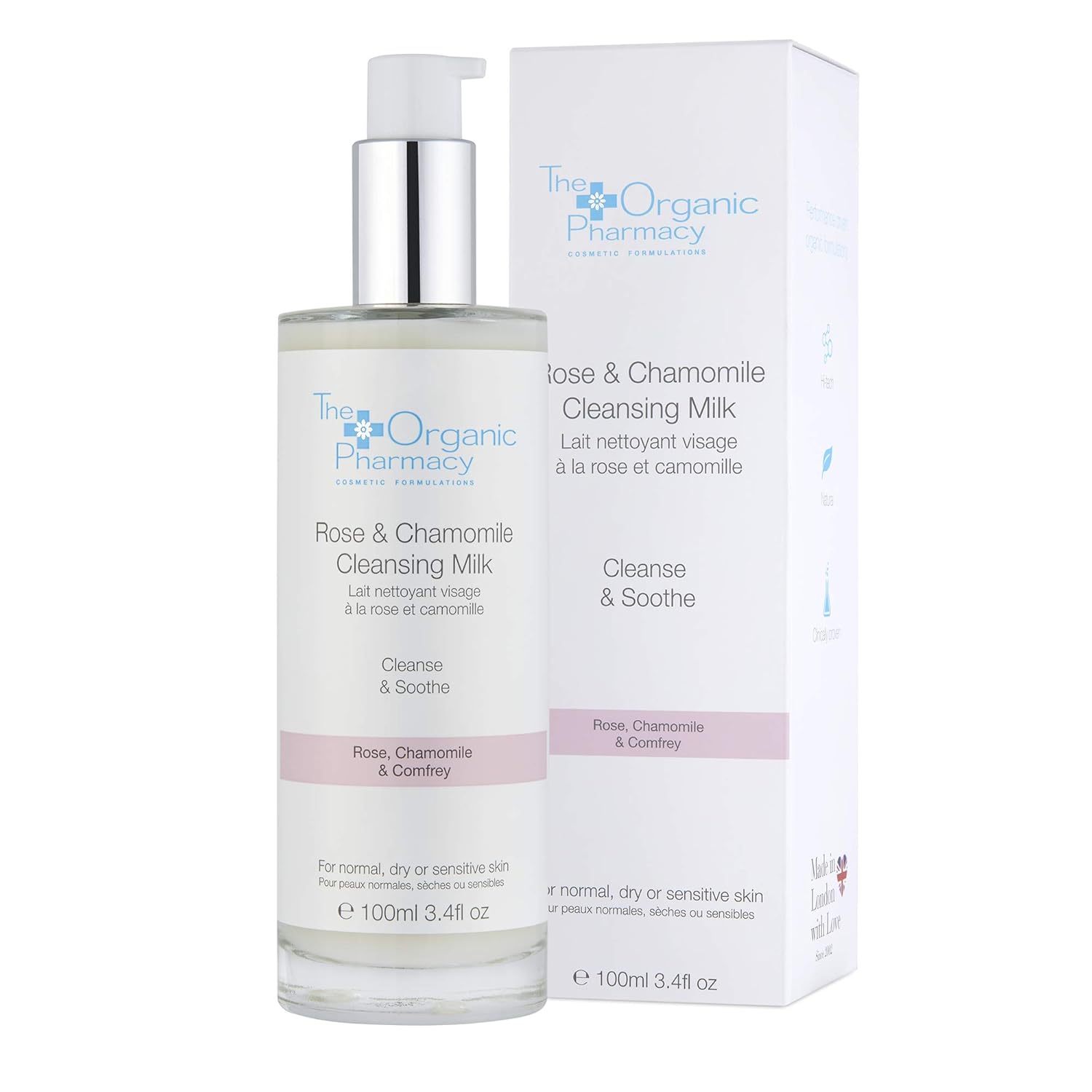 Amazon Com The Organic Pharmacy Rose Chamomile Cleansing Milk And Makeup Remover Soothes Inflamed Skin While Locking In Moisture 3 4 Ounce Beauty