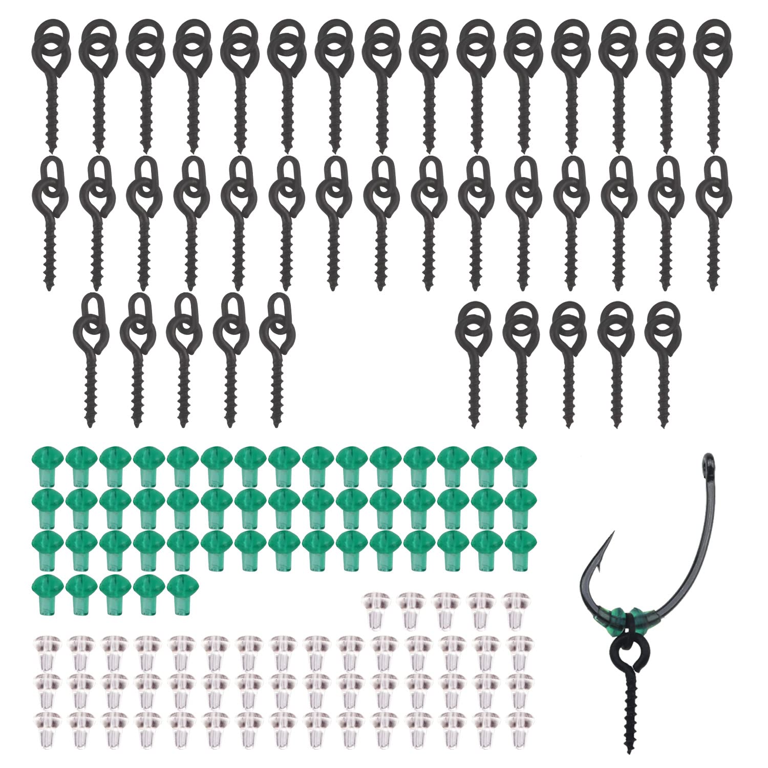FYSL 140Pcs Bait Screws Set 40Pcs Fishing Bait Screws 100Pcs Hook Stops Rubber Shank Beads Bait Screw Rings Rubber Earring Stopper for Fishing Accessories
