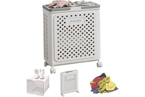 Plastic Laundry Basket with Wheels 19 x 14 x 19" Rolling Laundry Basket with Handle Large Capacity Collapsible Baskets Protab