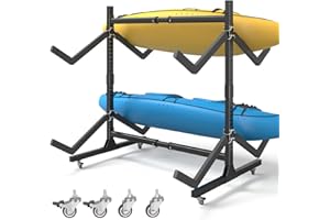 DOVOV Freestanding Adjustable Kayak Storage Rack, 2 Sides Kayak Bracket, Durable Kayak Rack with Lockable Wheels for Indoor, Outdoor, Garage, Shed, Dock