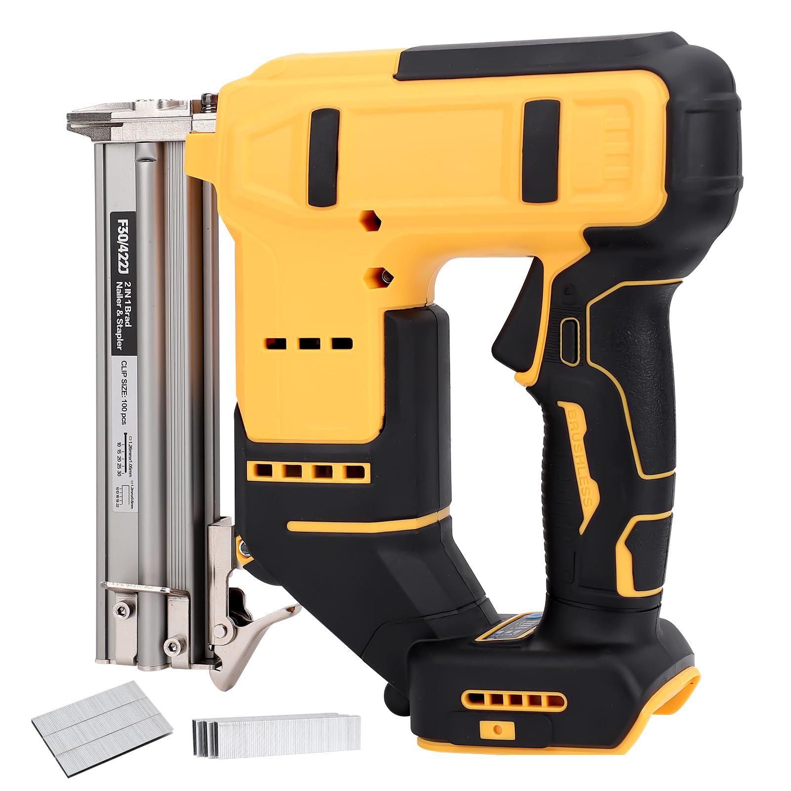 Photo 1 of 18 Cordless Brad Nailer for 20V MAX Battery, 2 in 1 Electric Nail Gun/Staple Gun Powered with 2000 Nails, for Trim Wood Crafting Home DIY (Not Included Battery)