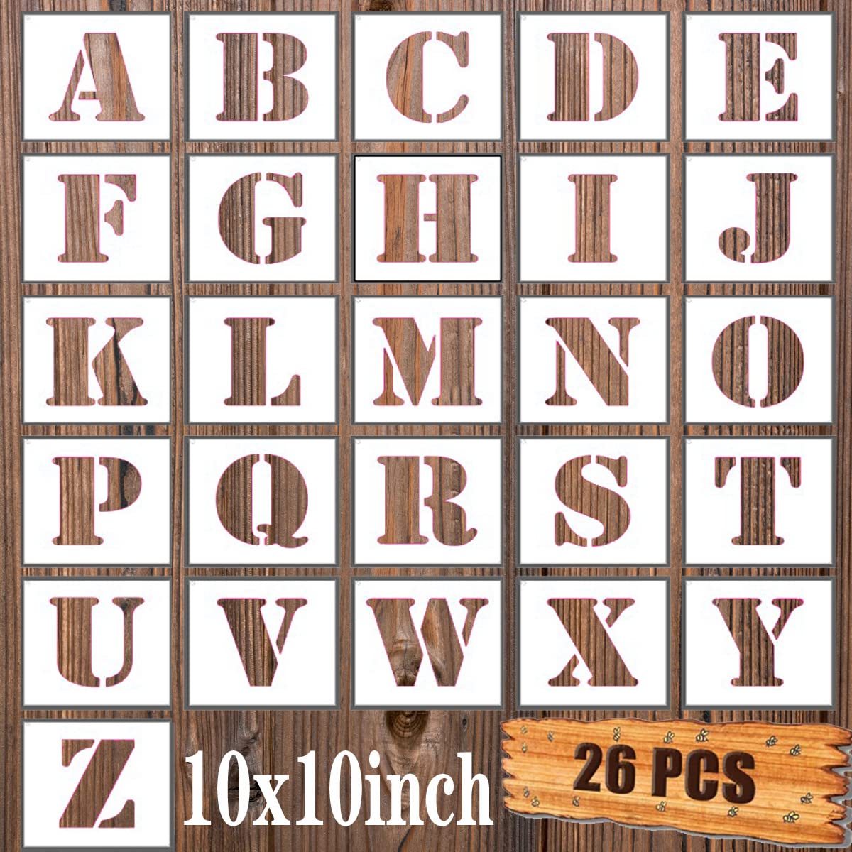BTORER 10Inch Letter Stencils Symbol Alphabet Craft Templates, 26Pcs Reusable Plastic Letter Decoration Art Templates Interlocking Stencil Kit for Wood, Wall, Fabric, Rock, Chalkboard, DIY Signage — image 1