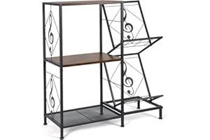 HYCFYJR Record Player Stand, Record Player Table with Vinyl Record Storage, Turntable Stand with 2-Tier Vinyl Display Shelf & Metal Frame, Vinyl Record Holder for Living Room, Rustic Brown