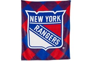 Calhoun NHL Surf & Skate Team Logo Plush Flannel Plaid Throw Blanket (50" by 60") (New York Rangers)