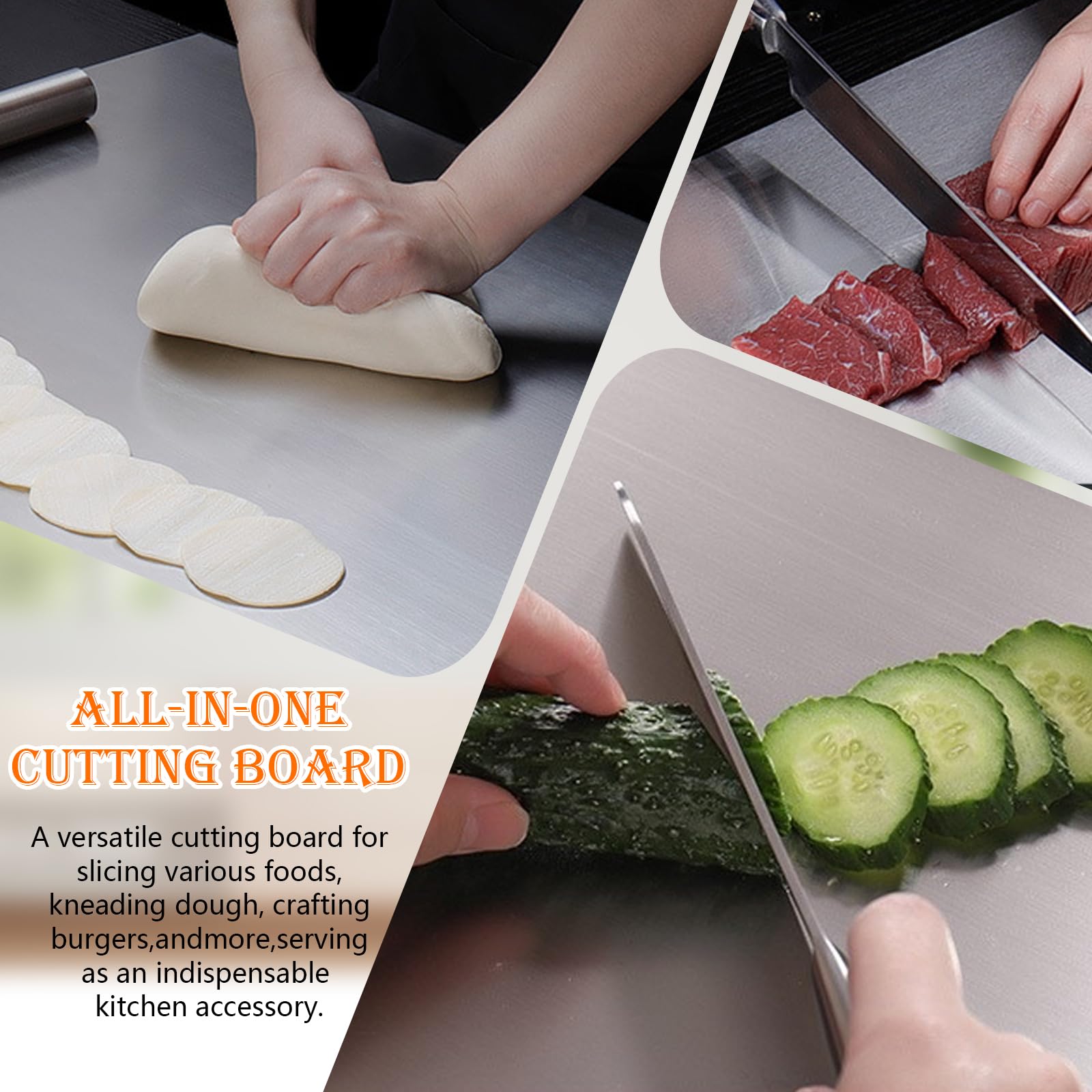 HUAKENER Large Stainless Steel Cutting Boards for Kitchen, Cutting Board with Counter Lip, Cutting Board with Silicone Mat for Meat, Fruits, Vegetables, Bread (15.7 x 11.8 Inch)