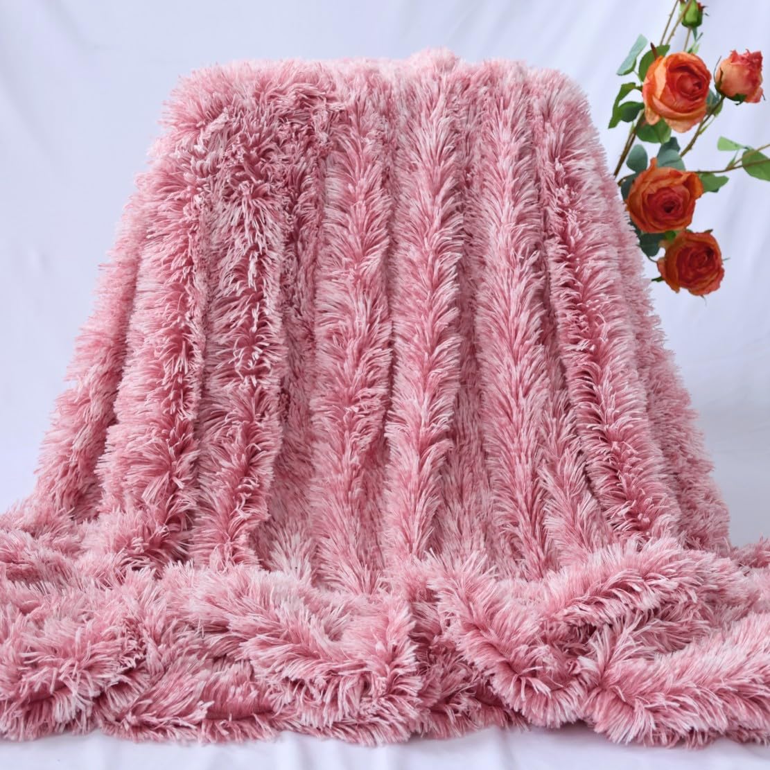 Photo 1 of **similar**Plush Super Soft Blanket Bedding Sofa Cover Furry Fuzzy Fur Warm Throw Qulit Cozy Couch Blanket for Winter (51"x63",Light Burgundy and White)