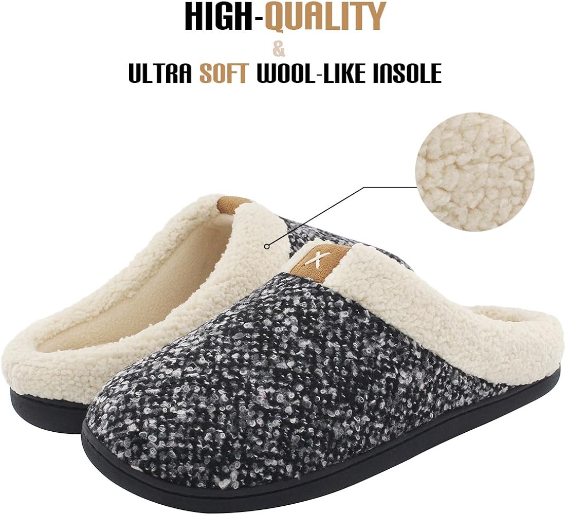  | ULTRAIDEAS Men's Cozy Memory Foam Slippers with Fuzzy Plush Wool-Like Lining, Slip on Clog House Shoes with Indoor Outdoor Anti-Skid Rubber Sole | Slippers