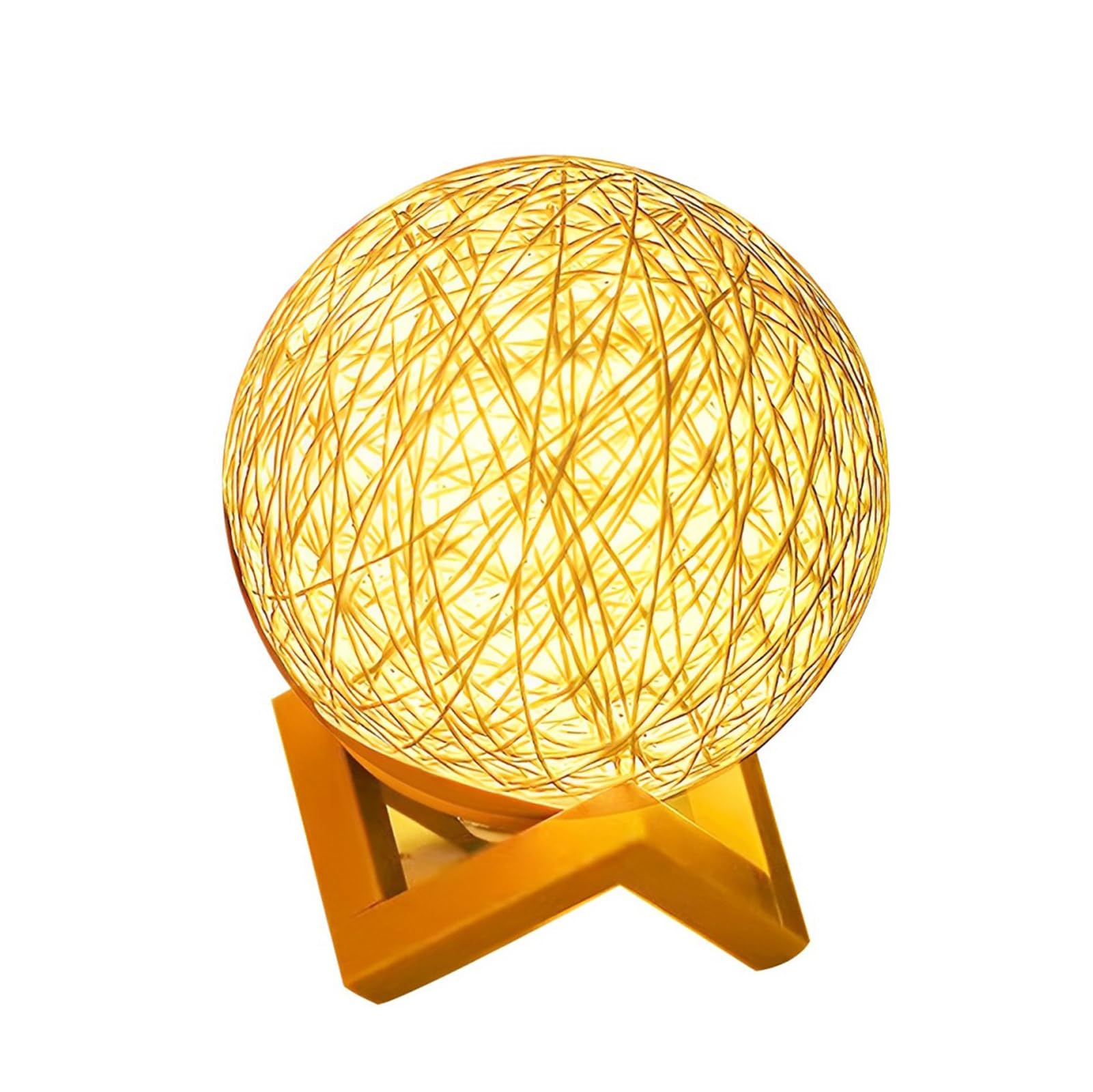 Meichoon Night Light for Bedroom Rattan Ball Table Lamp USB Plug-in Brightness Adjustable Warm Yellow Light with Stand Nightstand Decorative Lamp LE16